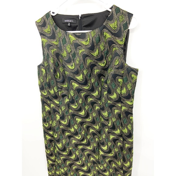 Lafayette 148 Metallic Shimmer Green Wave Shift Midi Dress Back Zipped Size 16 - Picture 1 of 8